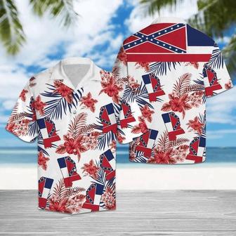 Mississippi Map With Hibiscus In White Hawaiian Shirt Summer Gifts | Newhawaiianshirts CA