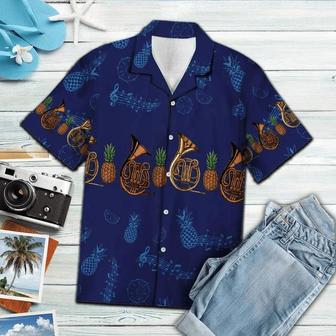 Navy Themed French Horn Musical Instrument Hawaiian Shirt Summer Gifts | Newhawaiianshirts CA