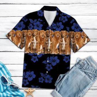 Nova Scotia Duck Tolling Retriever On Navy Hibiscus Hawaiian Shirt, Short Sleeve Hawaiian Aloha Shirt For Men And Women Summer Gifts | Newhawaiianshirts UK