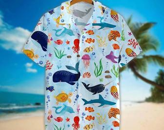 Ocean Fish Pattern Hawaiian Shirt, Colorful Hawaii Shirt, Tropical Hawaii Shirt, Hawaiian Set Gift, Funny Hawaiian Shirt, Dad Gift. Summer Gifts | Newhawaiianshirts UK