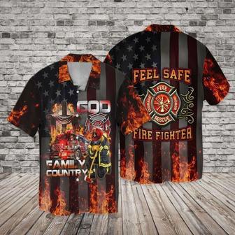 Of July Independence Day Memorial Day Firefighter Family Country Feel Safe Hawaiian Shirt Summer Gifts | Newhawaiianshirts UK