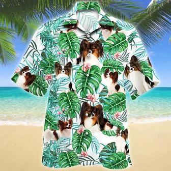 Papillon Dog Tropical Plant Monstera Leaves And Pink Flower Pattern Hawaiian Shirt Summer Gifts | Newhawaiianshirts DE