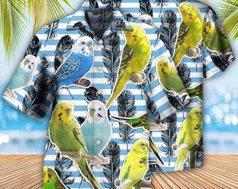 Parrot Parakeet Blue And White Stripe -Hawaiian Shirt, Short Sleeve Hawaiian Aloha Shirt, Hawaii Style Hawaii Honeymoon Shirt, Summer Party. Summer Gifts | Newhawaiianshirts AU