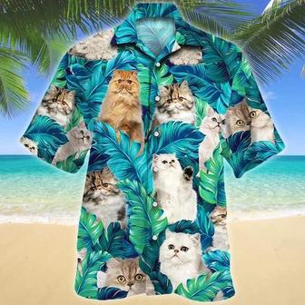 Persian Cat Lovers Gift Blue And Green Tropical Leave Hawaiian Shirt Summer Gifts | Newhawaiianshirts DE