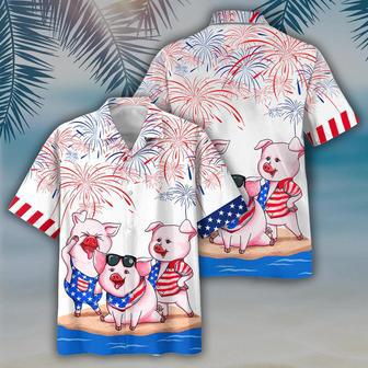 Pig Of July Hawaiian Shirt, Men's Usa Patriotic Hawaiian Shirt, Patriotic Aloha Shirts Summer Gifts | Newhawaiianshirts UK