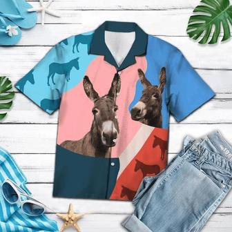 Pink And Blue Geometric With Donkey Hawaiian Shirt Summer Gifts | Newhawaiianshirts DE