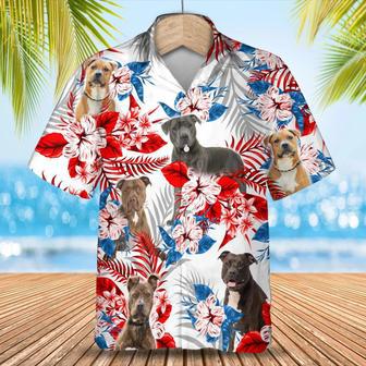 Pitbull Flower American Flag Hawaiian Shirt, Summer Aloha Shirt, Men Hawaiian Shirt, Gift For Summer Summer Gifts | Newhawaiianshirts CA