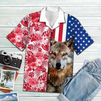 Portrait Of Wolf Usa And Tropical Red Plant Pattern Hawaiian Shirt Summer Gifts | Newhawaiianshirts AU