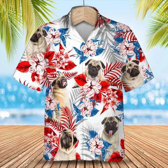 Pug Flower American Flag Hawaiian Shirt, Summer Aloha Shirt, Men Hawaiian Shirt, Gift For Summer Summer Gifts | Newhawaiianshirts CA