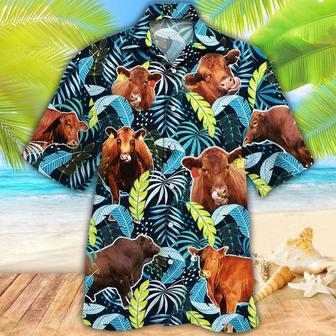 Red Angus Cattle Lovers Jungle Leaves Hawaiian Shirt Summer Gifts | Newhawaiianshirts