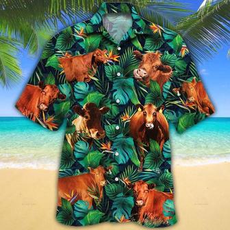 Red Angus Cattle Lovers Tropical Leaves Hawaiian Shirt Summer Gifts | Newhawaiianshirts