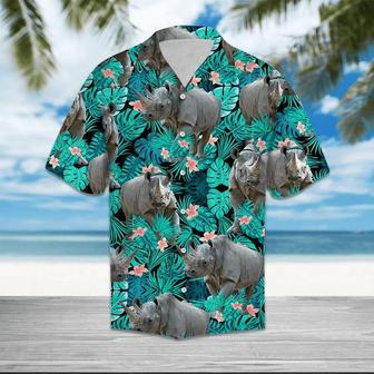 Rhino Tropical Leave And Flowers Hawaiian Shirt Summer Gifts | Newhawaiianshirts CA