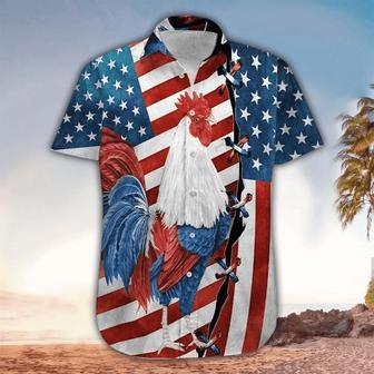 Rooster American Flag Hawaiian Shirt - Of July Button Down Aloha Shirt Summer Gifts | Newhawaiianshirts UK