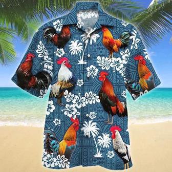 Rooster Lovers Blue Tribal Hawaiian Shirt Summer Gifts | Newhawaiianshirts DE