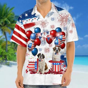 Saint Bernard Independence Day Hawaiian Shirt, Dog Hawaii Beach Shirt Short Sleeve For Of July Summer Gifts | Newhawaiianshirts AU