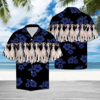 Saluki Dogs With Blue Hibiscus In Black Hawaiian Shirt Summer Gifts | Newhawaiianshirts CA