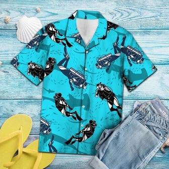 Scuba Driving With Shark Tropical Hawaiian Shirt Summer Gifts | Newhawaiianshirts AU