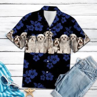 Shih Tzu Hawaiian Shirt, Dog Hawaiian Shirt, Tropical Hibiscus On Black Pattern Hawaiian Shirt Summer Gifts | Newhawaiianshirts