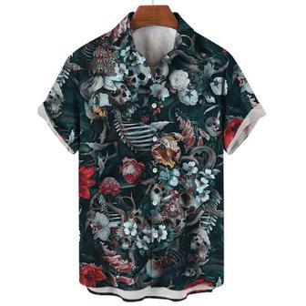 Skull And Snack Flower Hawaiian Shirt For Men, Men's Short Sleeve Skull Aloha Shirt, Gift For Skull Lover Summer Gifts | Newhawaiianshirts UK