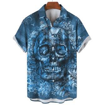 Skull Blue Hawaiian Shirt For Men, Men's Short Sleeve Skull Aloha Shirt, Gift For Skull Lover Summer Gifts | Newhawaiianshirts