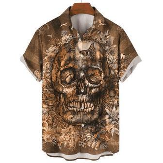 Skull Vintage Hawaiian Shirt For Men, Men's Short Sleeve Skull Aloha Shirt, Gift For Skull Lover Summer Gifts | Newhawaiianshirts