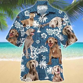 Smart Weimaraner Dog Lovers Blue Tribal Hawaiian Shirt- Summer Button Down Mens Hawaiian Shirts Short Sleeve Summer Gifts | Newhawaiianshirts DE