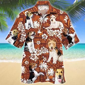 So Cute Wire Fox Terrier Dog Red Tribal Pattern Hawaiian Shirt Summer Gifts | Newhawaiianshirts CA