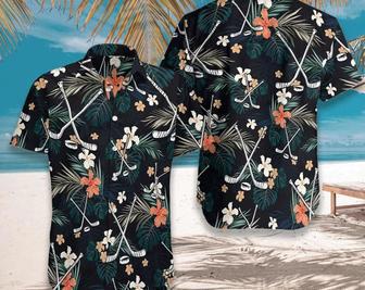 Sport Hawaiian Shirt, Hockey Tropical Black & Blue All Over Printed Hawaii Shirt, Vintage Shirt, Best Gifts For Men, Hawaiian Set Gift. Summer Gifts | Newhawaiianshirts AU