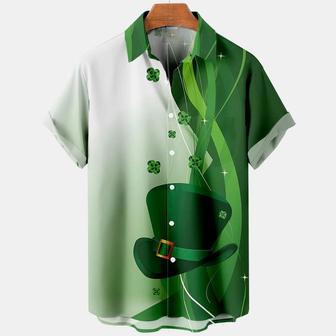 St. Patrick's Hawaiian Shirt, Patrick Shirts, Men's St. Patrick's Day Gradient Line Hat Print Casual Short Sleeve Shirt Summer Gifts | Newhawaiianshirts UK