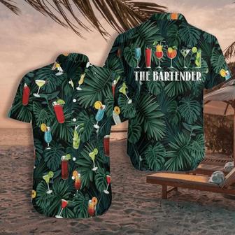 The Tropical Bartender Cocktails On Leaf Pattern Hawaiian Shirt Summer Gifts | Newhawaiianshirts