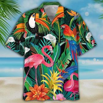 Toucan And Flamingo Ornamental Hawaiian Shirt, Flamingo Flower Hawaii Shirt Summer Gifts | Newhawaiianshirts DE