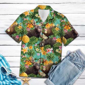 Tropical Pineapple With Moose Hawaiian Shirt Summer Gifts | Newhawaiianshirts AU