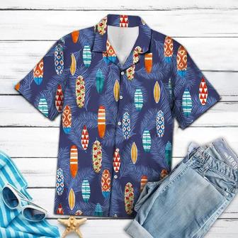 Tropical Surfboard Summer Beach Palm Tree Leaves Hawaiian Shirt Summer Gifts | Newhawaiianshirts