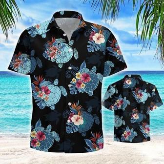 Turtle Flower Tropical Dark Theme Hawaiian Shirt Summer Gifts | Newhawaiianshirts DE