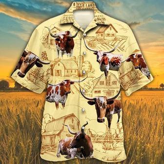 Tx Longhorn Cattle Lovers Farm Hawaiian Shirt Summer Gifts | Newhawaiianshirts AU