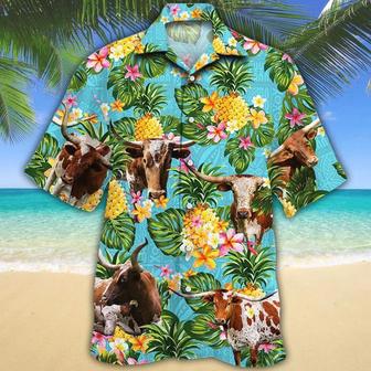 Tx Longhorn Cattle Lovers Pineapple Hawaiian Shirt Summer Gifts | Newhawaiianshirts