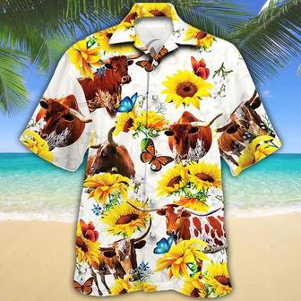 Tx Longhorn Cattle Lovers Sun Flower Hawaiian Shirt Summer Gifts | Newhawaiianshirts