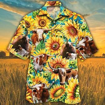 Tx Longhorn Cattle Lovers Sunflower Watercolor Hawaiian Shirt Summer Gifts | Newhawaiianshirts AU