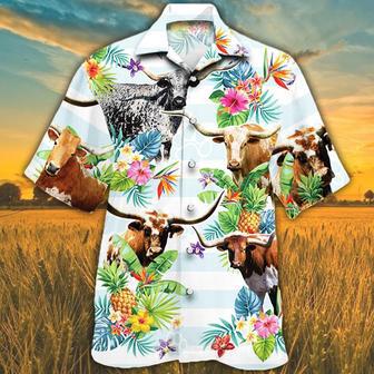 Tx Longhorn Cattle Lovers Tropical Flower Hawaiian Shirt Summer Gifts | Newhawaiianshirts UK