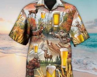 Unisex Beer And Hunting Deer Autumn Mountain Hawaiian Shirt For Men, Aloha Hawaiian Shirt Short Sleeve Hawaiian Summer Gifts | Newhawaiianshirts UK