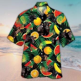 Unisex Black Angus Cattle Tropical Fruits Hawaiian Shirt For Men, Aloha Hawaiian Shirt Short Sleeve Hawaiian Summer Gifts | Newhawaiianshirts