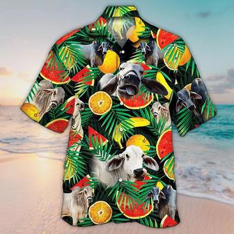 Unisex Brahman Cattle Lovers Tropical Fruits Hawaiian Shirt For Men, Aloha Hawaiian Shirt Short Sleeve Hawaiian Summer Gifts | Newhawaiianshirts DE