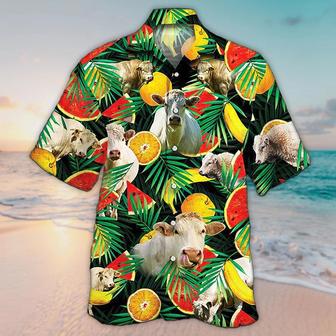 Unisex Charolais Cattle Lovers Tropical Fruits Hawaiian Shirt For Men, Aloha Hawaiian Shirt Short Sleeve Hawaiian Summer Gifts | Newhawaiianshirts CA