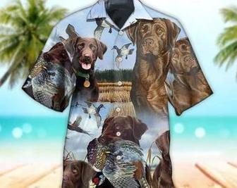 Unisex Chocolate Labrador Retriever Hunting Hawaiian Shirt For Men, Aloha Hawaiian Shirt Short Sleeve Hawaiian Summer Gifts | Newhawaiianshirts UK