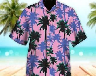 Unisex Green Purple Palm Tree Hawaiian Shirt Tropical Hawaiian Shirt, Aloha Hawaiian Shirt Short Sleeve Hawaiian Summer Gifts | Newhawaiianshirts UK