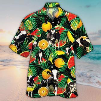 Unisex Holstein Friesian Cattle Lover Tropical Fruit Hawaiian Shirt For Men, Aloha Hawaiian Shirt Short Sleeve Hawaiian Summer Gifts | Newhawaiianshirts AU