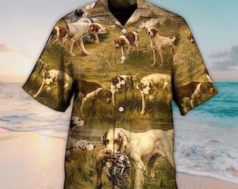 Unisex Hunting Dog Hunting Duck Art Style Hawaiian Shirt For Men, Aloha Hawaiian Shirt Short Sleeve Hawaiian Summer Gifts | Newhawaiianshirts CA