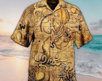 Unisex Octopus Hunting Treasure Vintage Edition Hawaiian Shirt For Men, Aloha Hawaiian Shirt Short Sleeve Hawaiian Summer Gifts | Newhawaiianshirts DE