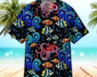 Unisex Octopus Sea Wave Tropical Fishes Hawaiian Shirt For Men & Women, Aloha Hawaiian Shirt Short Sleeve Hawaiian Summer Gifts | Newhawaiianshirts UK