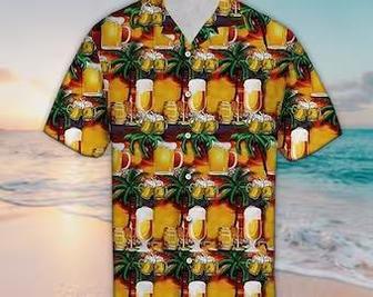 Unisex Palm & Beer Print Palm Tree Hawaiian Shirt Tropical Hawaiian Shirt, Aloha Hawaiian Shirt Short Sleeve Hawaiian Summer Gifts | Newhawaiianshirts AU